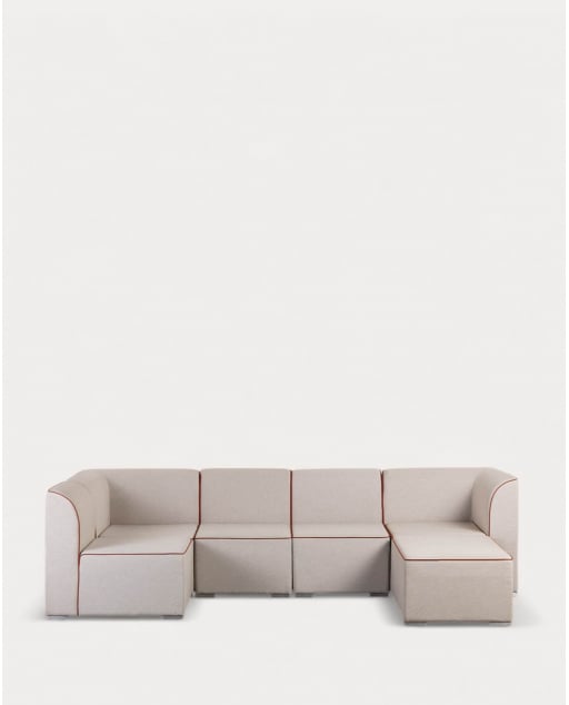 Sofá Modular de Jardín 5 Piezas con 2 Esquineros y 3 Sillones con Puff de Tela Lagos