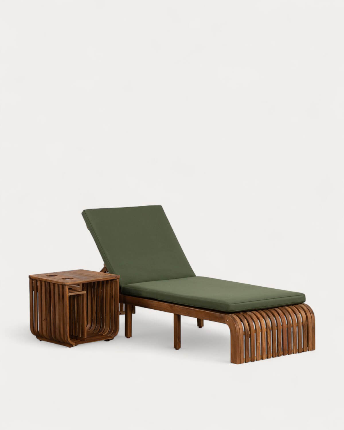 Set de 45x45 cm tumbona y mesa auxiliar de madera de acacia Hazan, imagen de galer&iacute;a 1
