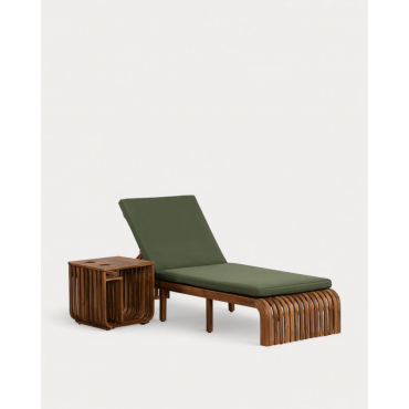 Set de Tumbona y Mesa Auxiliar de Madera de Acacia (45x45 cm) Hazan Verde Nori - The Masie