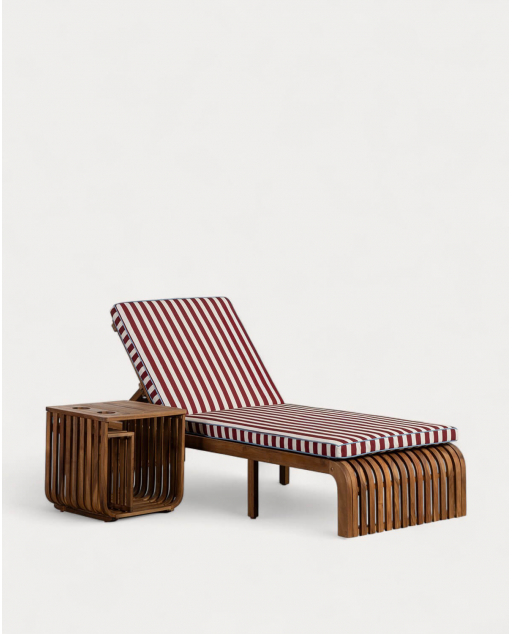 Set de 45x45 cm tumbona y mesa auxiliar de madera de acacia Hazan