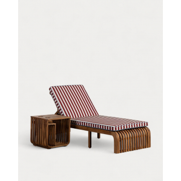 Set de Tumbona y Mesa Auxiliar de Madera de Acacia (45x45 cm) Hazan Rojo Tinto Line - The Masie