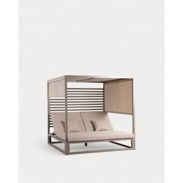 Cama Balinesa Reclinable de Tela y Aluminio Mersia Marrón Clay - The Masie