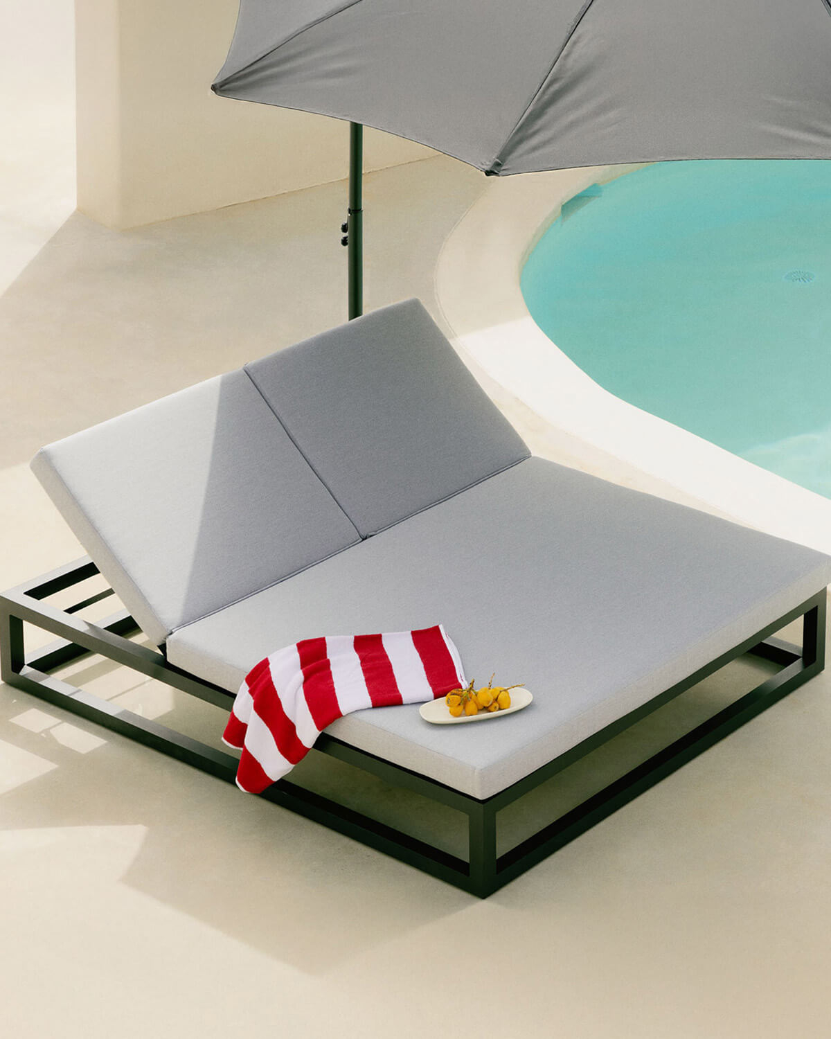 Tumbona Doble Reclinable de Aluminio con Cojín de Tela Kewin, imagen de galería 2