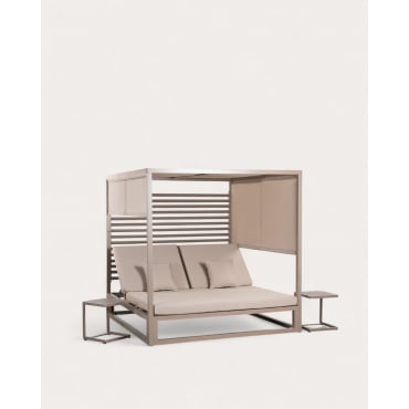 Set de Cama Balinesa Reclinable Mersia y 2 Mesas Auxiliares de Aluminio (40x40 cm) Kreta Colours Marrón Clay - The Masie