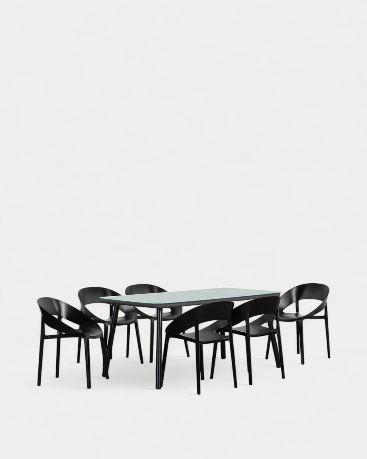 Set de Mesa Rectangular de Aluminio y Cristal (160x90 cm) Drian y 6 Sillas de Polipropileno de Exterior Lara, imagen de galería 1