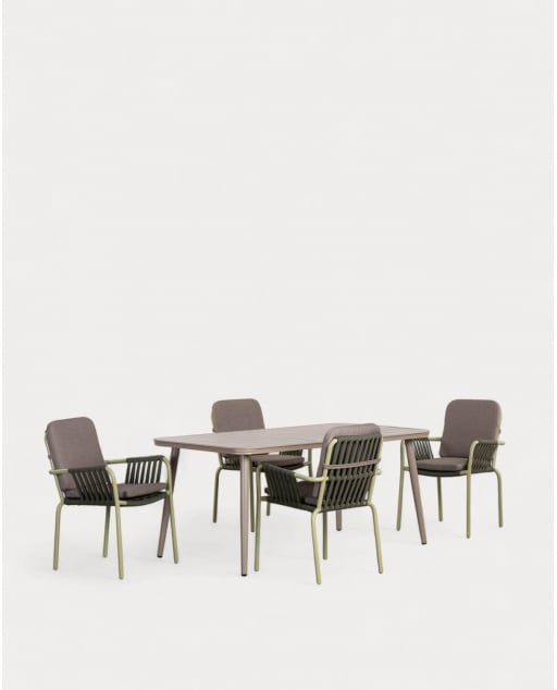 Set de Mesa Rectangular de Aluminio (160x90 cm) Cancún y 4 Sillas de Exterior Drian