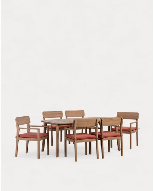 Set de Mesa Rectangular (180x100 cm) y 6 Sillas con Reposabrazos de Madera de Acacia de Exterior Marla