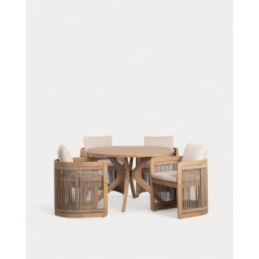 Set de Mesa Redonda (Ø120 cm) y 4 Sillas de Madera de Acacia de Exterior Mirla Madera de Acacia Clara - The Masie