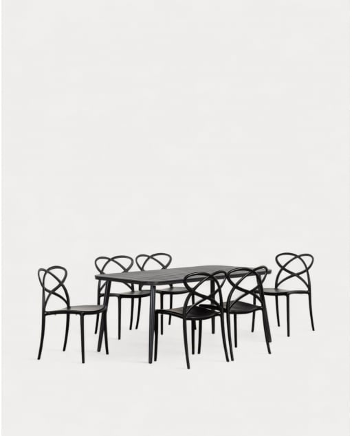 Set de Mesa Rectangular de Aluminio (160x90 cm) Cancún y 6 Sillas de Polipropileno de Exterior Cielo