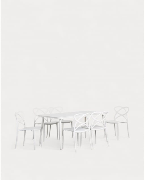 Set de Mesa Rectangular de Aluminio (160x90 cm) Cancún y 6 Sillas de Polipropileno de Exterior Cielo