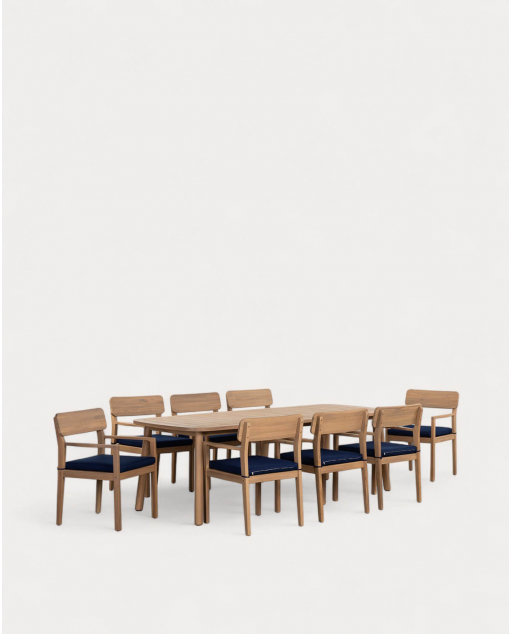Set de Mesa Rectangular (240x100 cm) y 8 Sillas con Reposabrazos de Madera de Acacia de Exterior Mirla