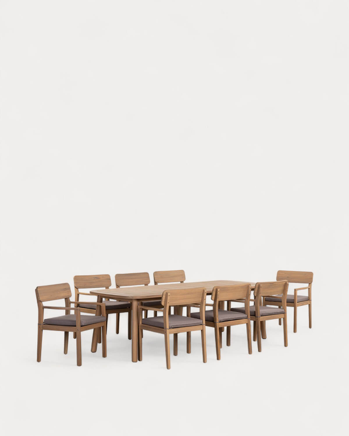 Set de mesa rectangular 240x100 cm y 8 sillas con reposabrazos de madera de acacia de exterior Mirla, imagen de galer&iacute;a 1