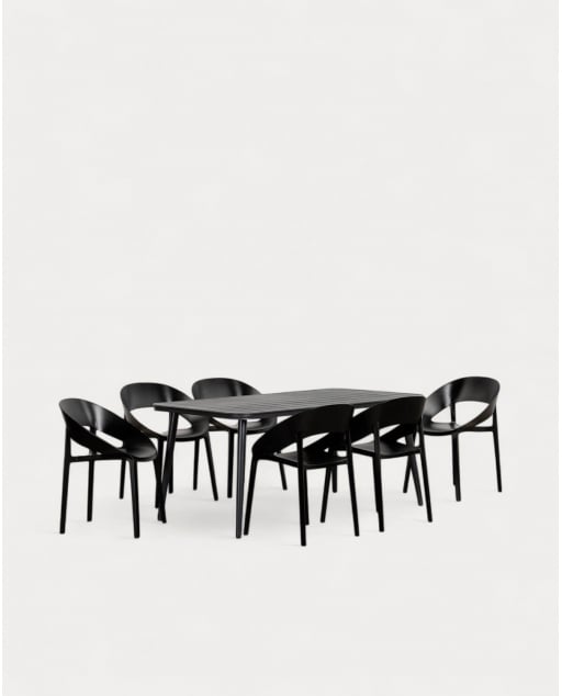 Set de Mesa Rectangular de Aluminio (160x90 cm) Cancún y 6 Sillas de Polipropileno de Exterior Lara