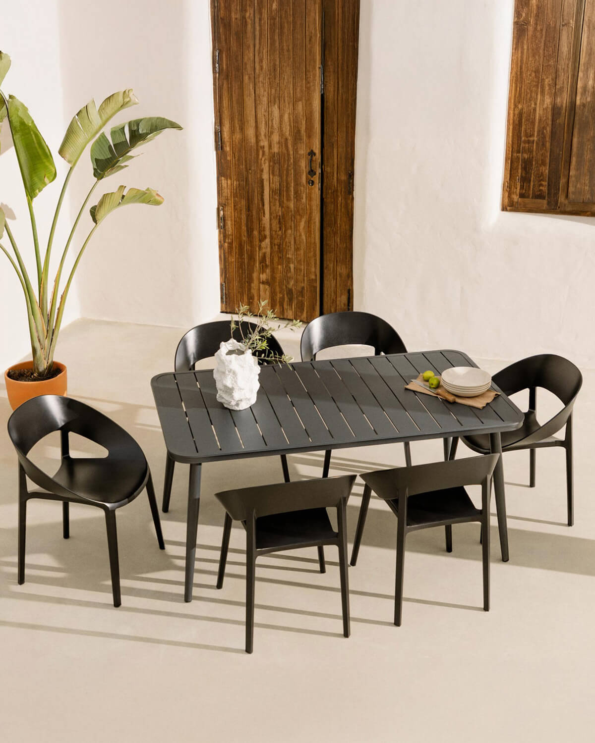 Set de Mesa Rectangular de Aluminio (160x90 cm) Cancún y 6 Sillas de Polipropileno de Exterior Lara, imagen de galería 2