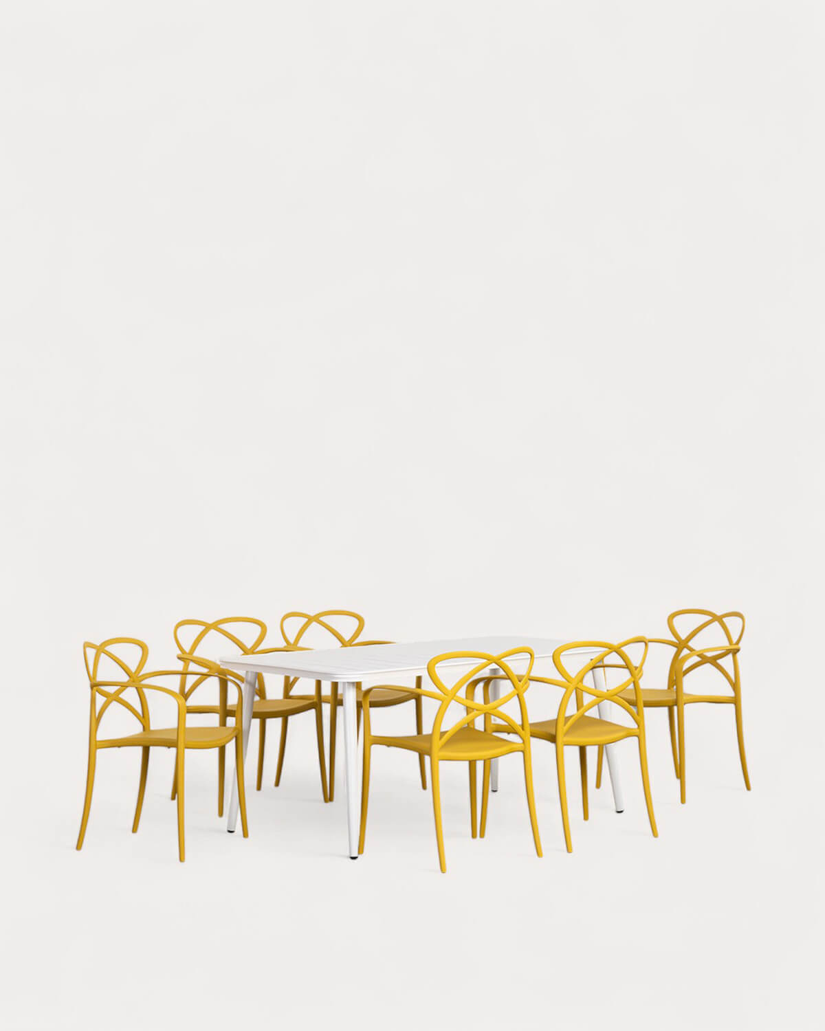 Set de Mesa Rectangular de Aluminio (160x90 cm) Cancún y 6 Sillas de Polipropileno con Reposabrazos de Exterior Cielo, imagen de galer&iacute;a 1