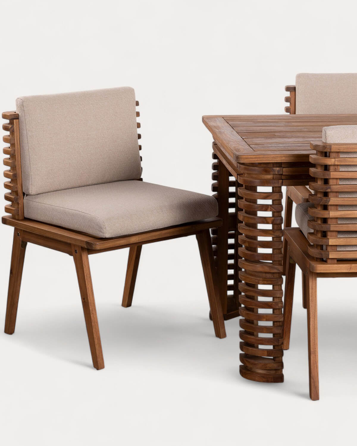 Set de Mesa Rectangular (180x90 cm) y 6 Sillas de Madera de Acacia y Tela de Exterior Hazan, imagen de galería 4