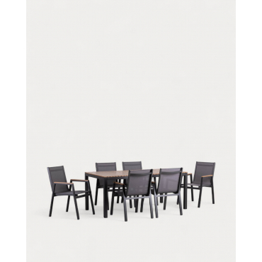 Set de Mesa de Aluminio (180x90 cm) y 6 Sillas de Exterior Korce Gris Graphite - The Masie