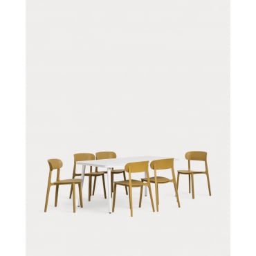 Set de Mesa Rectangular de Aluminio (160x90 cm) Cancún y 6 Sillas de Polipropileno de Exterior Briel Amarillo Curry - The Masie