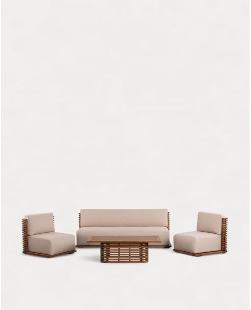 Set de Jardín de Madera de Acacia con Cojines de Tela Hazan