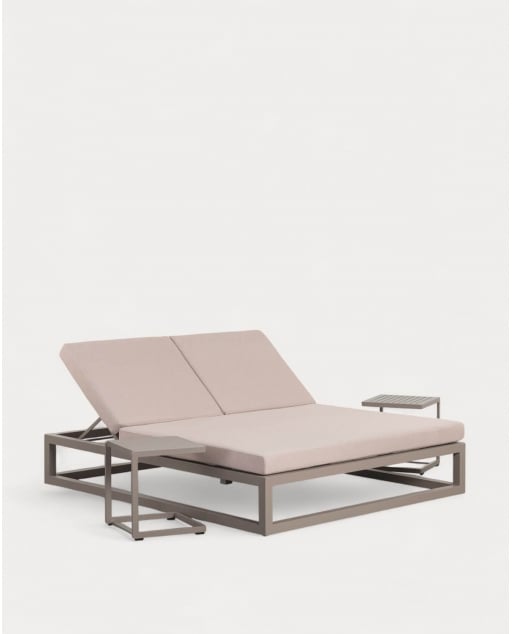 Set de Tumbona Doble Reclinable Kewin y 2 Mesas Auxiliares de Aluminio (40x40 cm) Kreta Colours