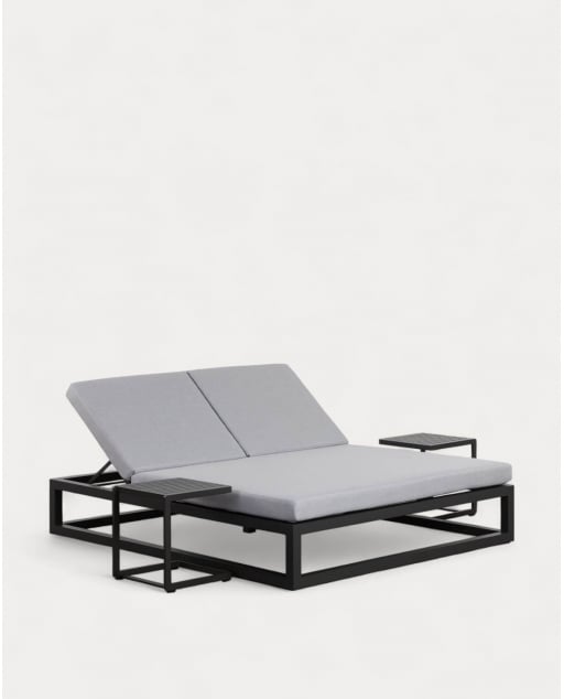 Set de Tumbona Doble Reclinable Kewin y 2 Mesas Auxiliares de Aluminio (40x40 cm) Kreta Colours - Gris Graphite