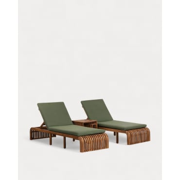 Set de 2 Tumbonas y Mesa Auxiliar de Madera de Acacia (45x45 cm) Hazan Verde Nori - The Masie