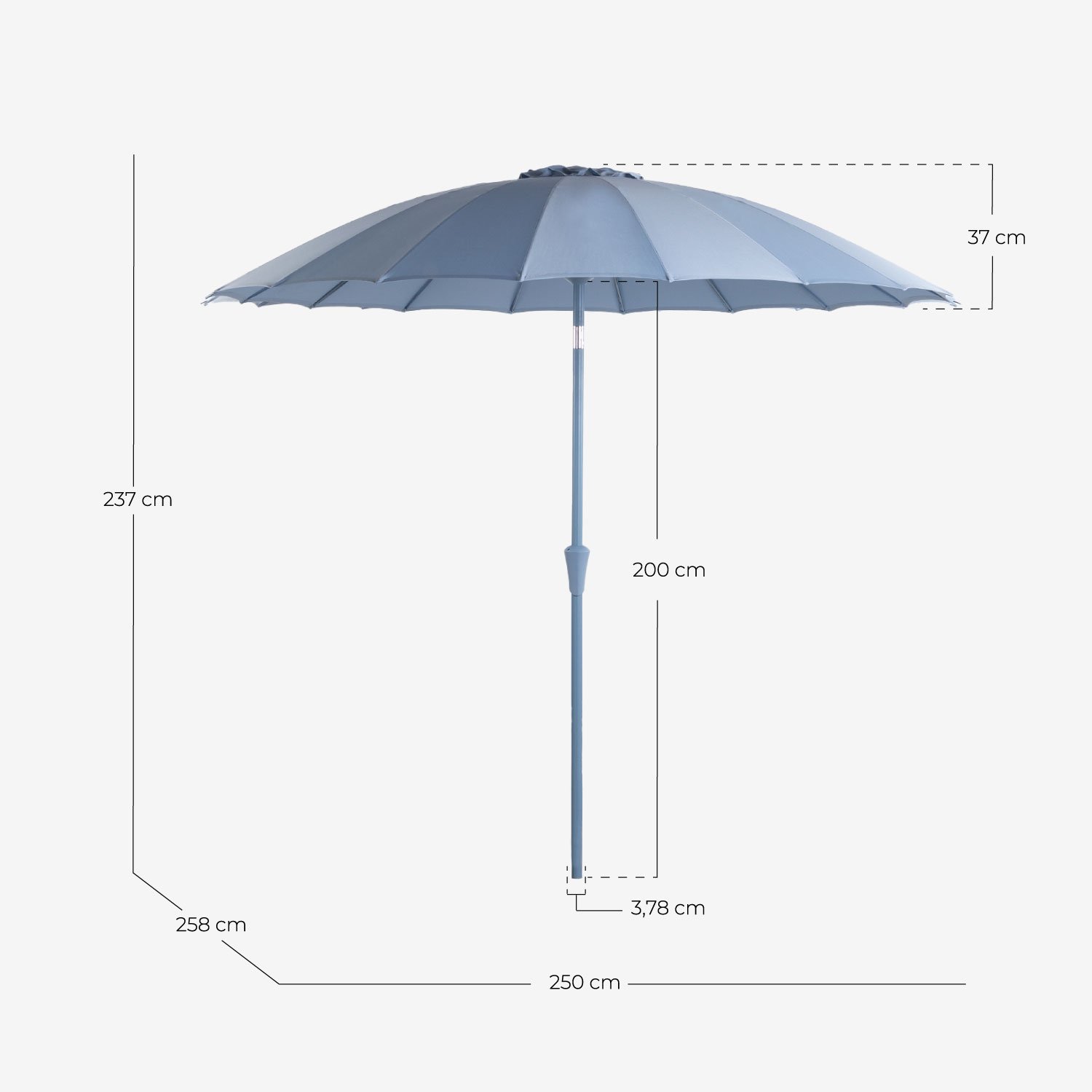 Pack de Sombrilla de Jardín y Terraza con Pie de Sombrilla de Metal Somer, medidas