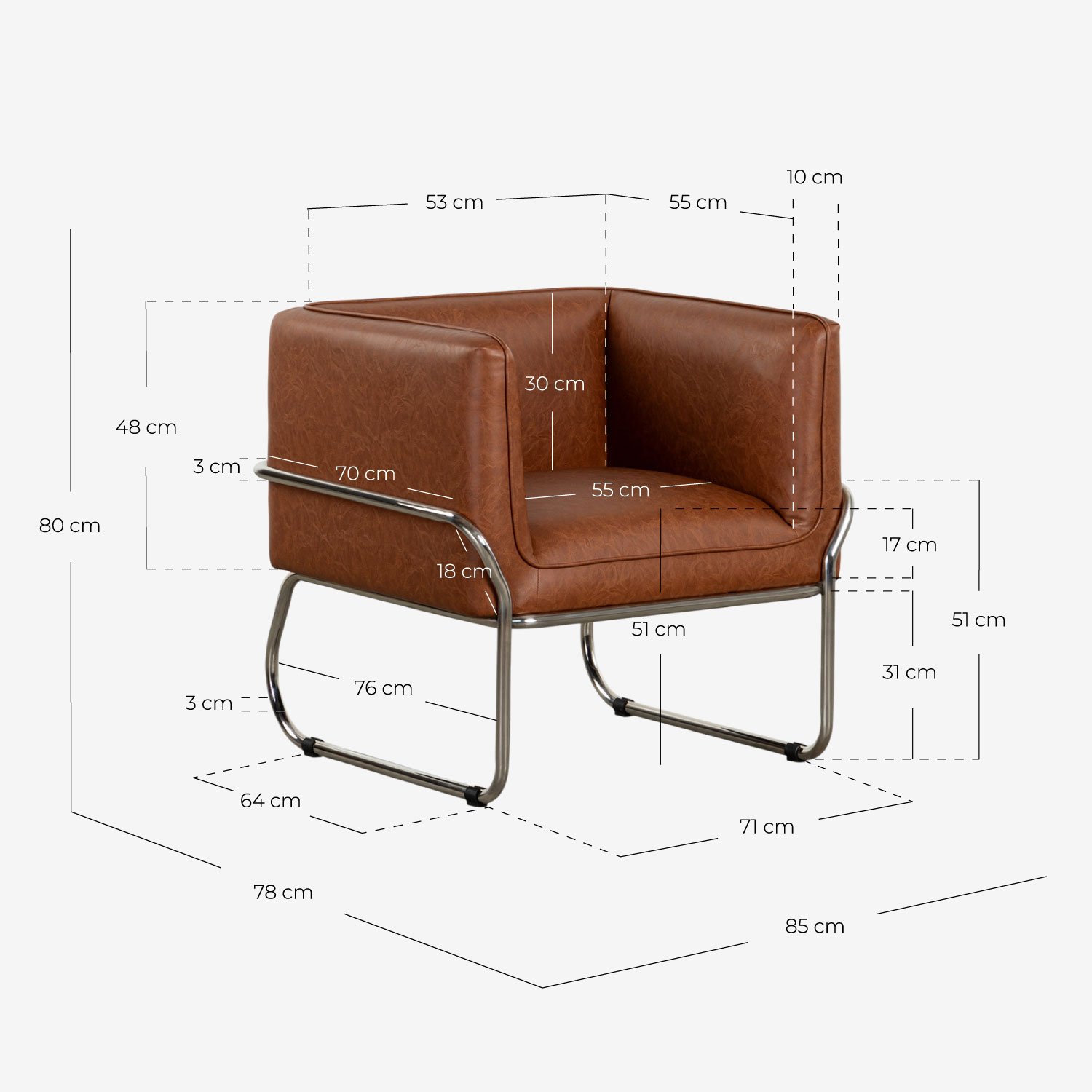 Sillón de Polipiel y Metal Marcellus, medidas