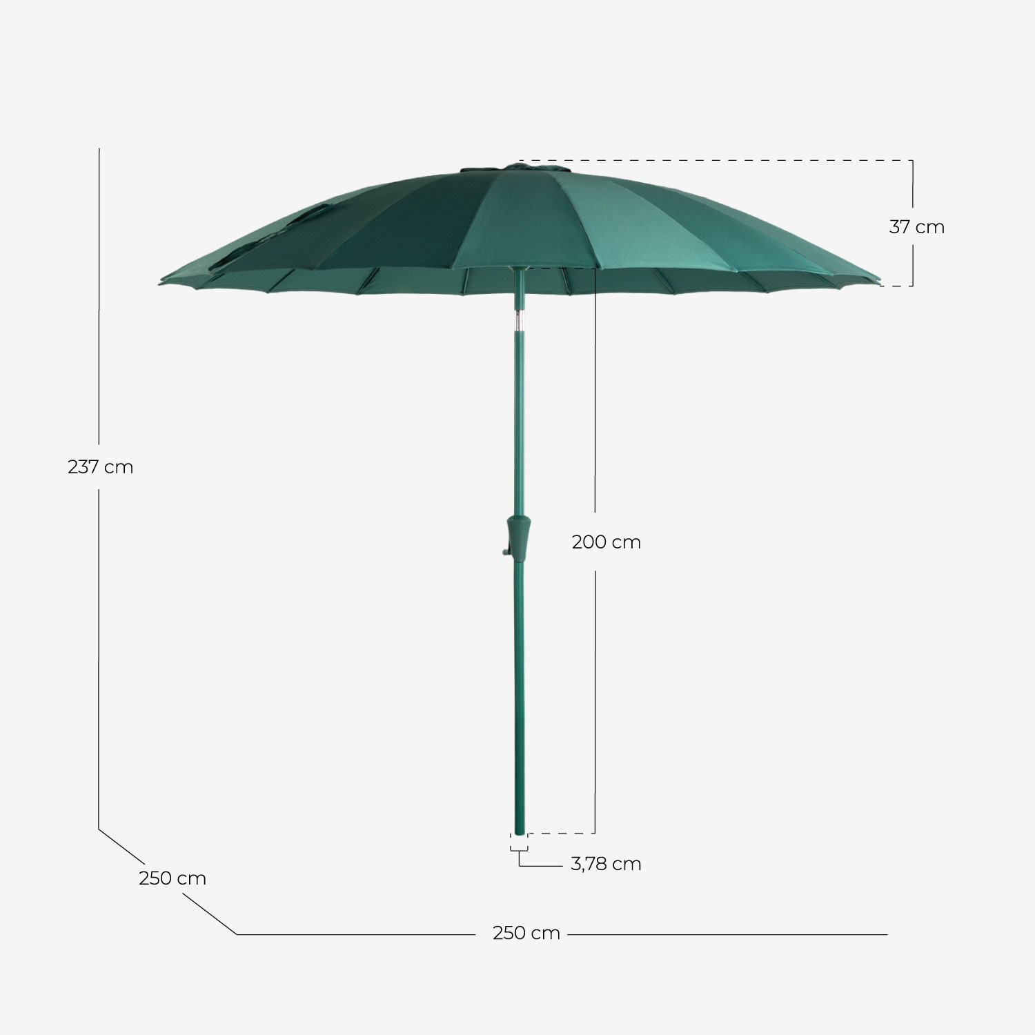 Sombrilla de Jardín y Terraza (Ø250 cm) Somer, medidas