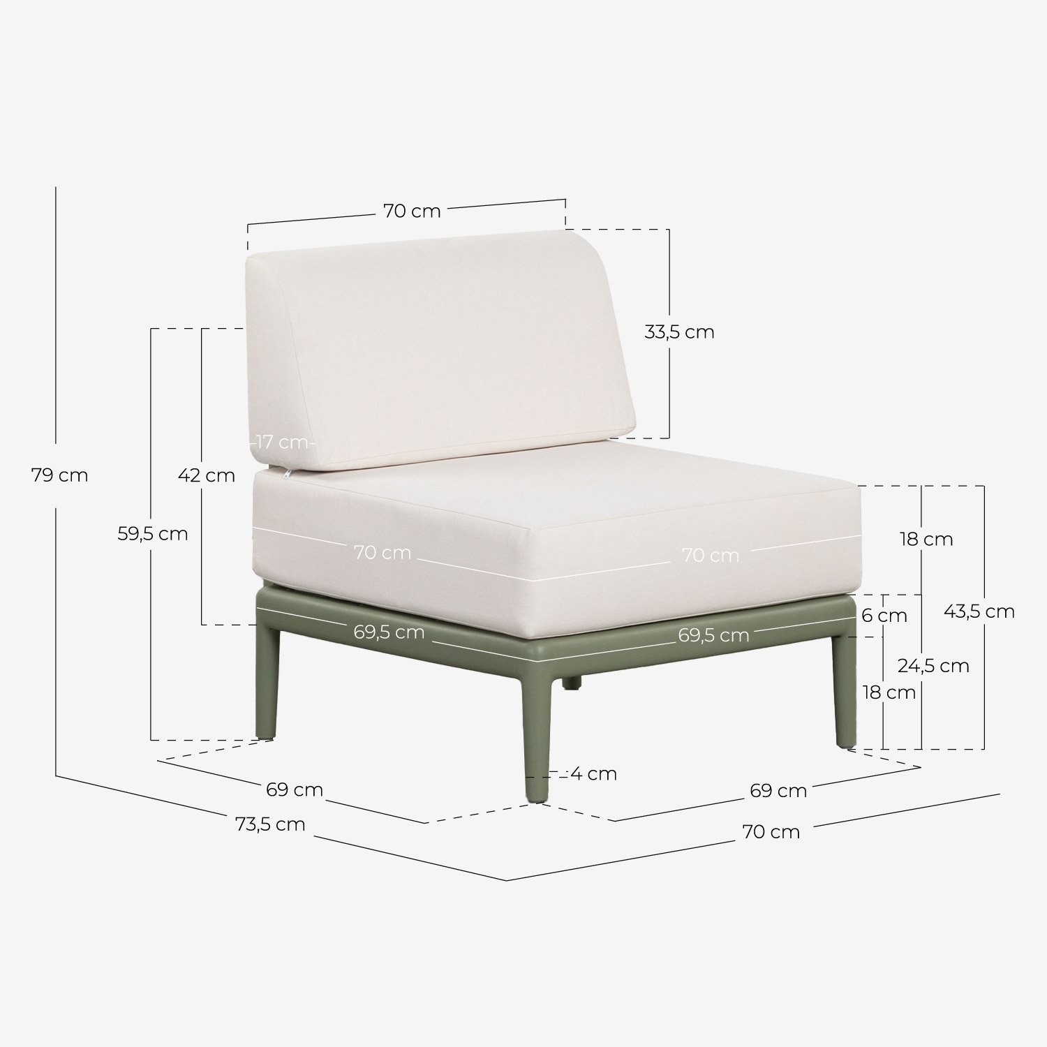Pack 2 Sillones de Jardín de Polipropileno con Cojines Meivy, medidas