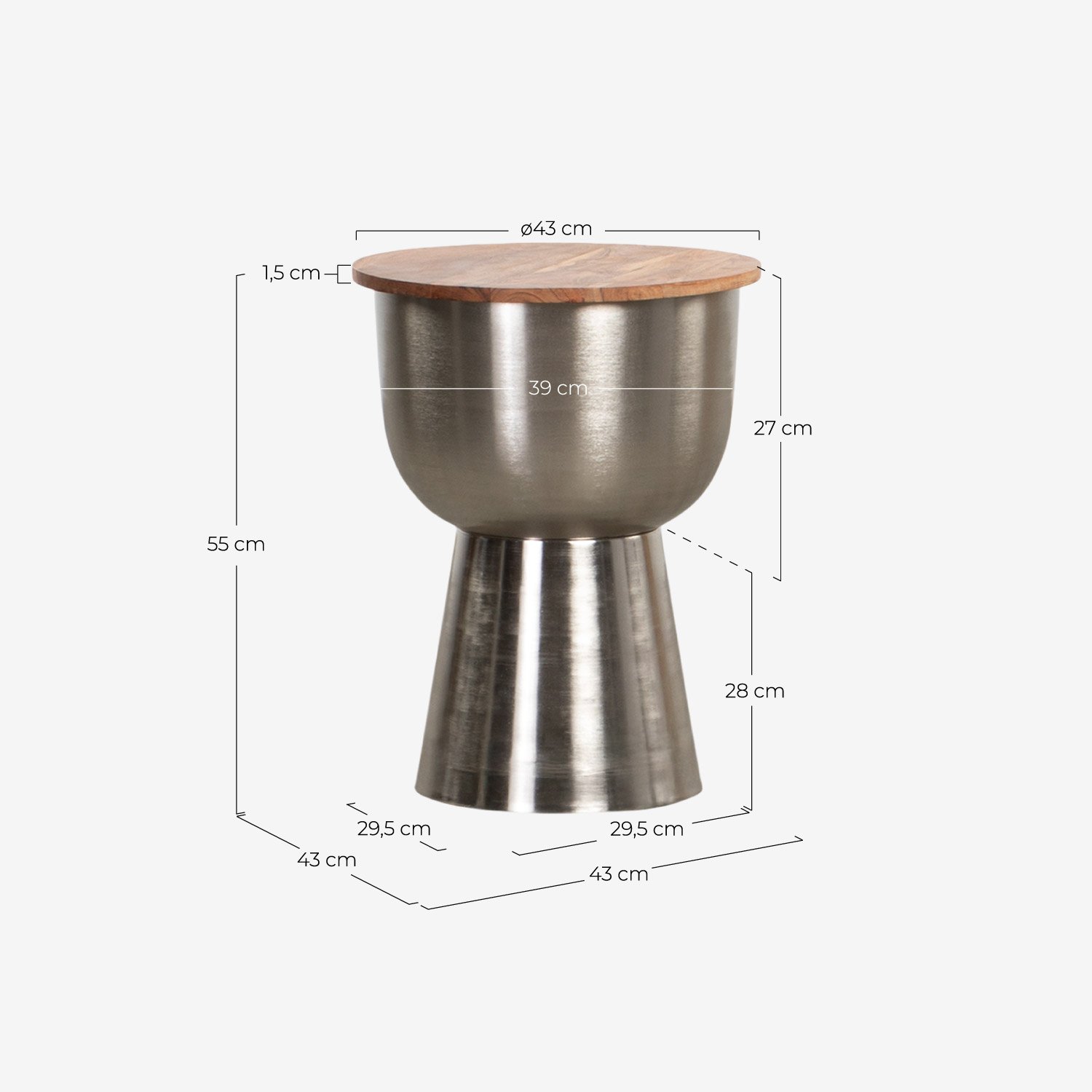 Mesa Auxiliar Redonda de Madera de Acacia y Metal (Ø43 cm) Binchi, medidas