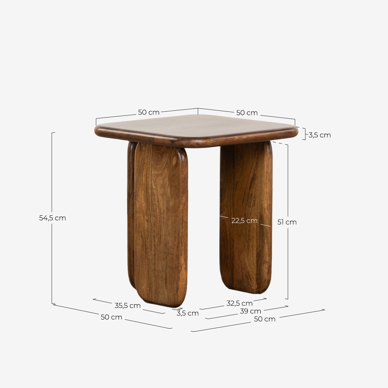 Mesa Auxiliar Cuadrada de Madera de Mango (50x50 cm) Eliez, medidas