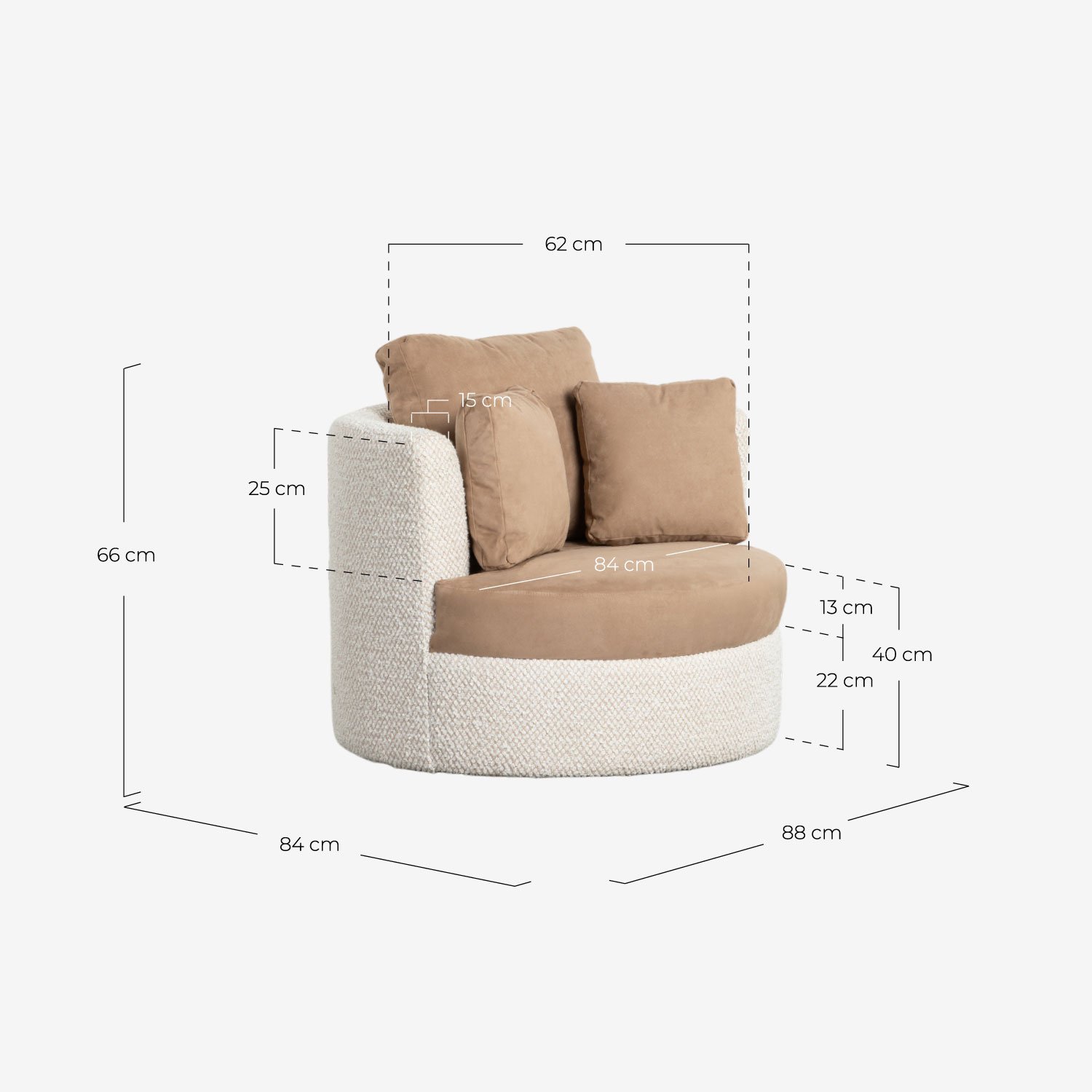 Sillón de Tela con 3 Cojines y Reposapiés Jace, medidas