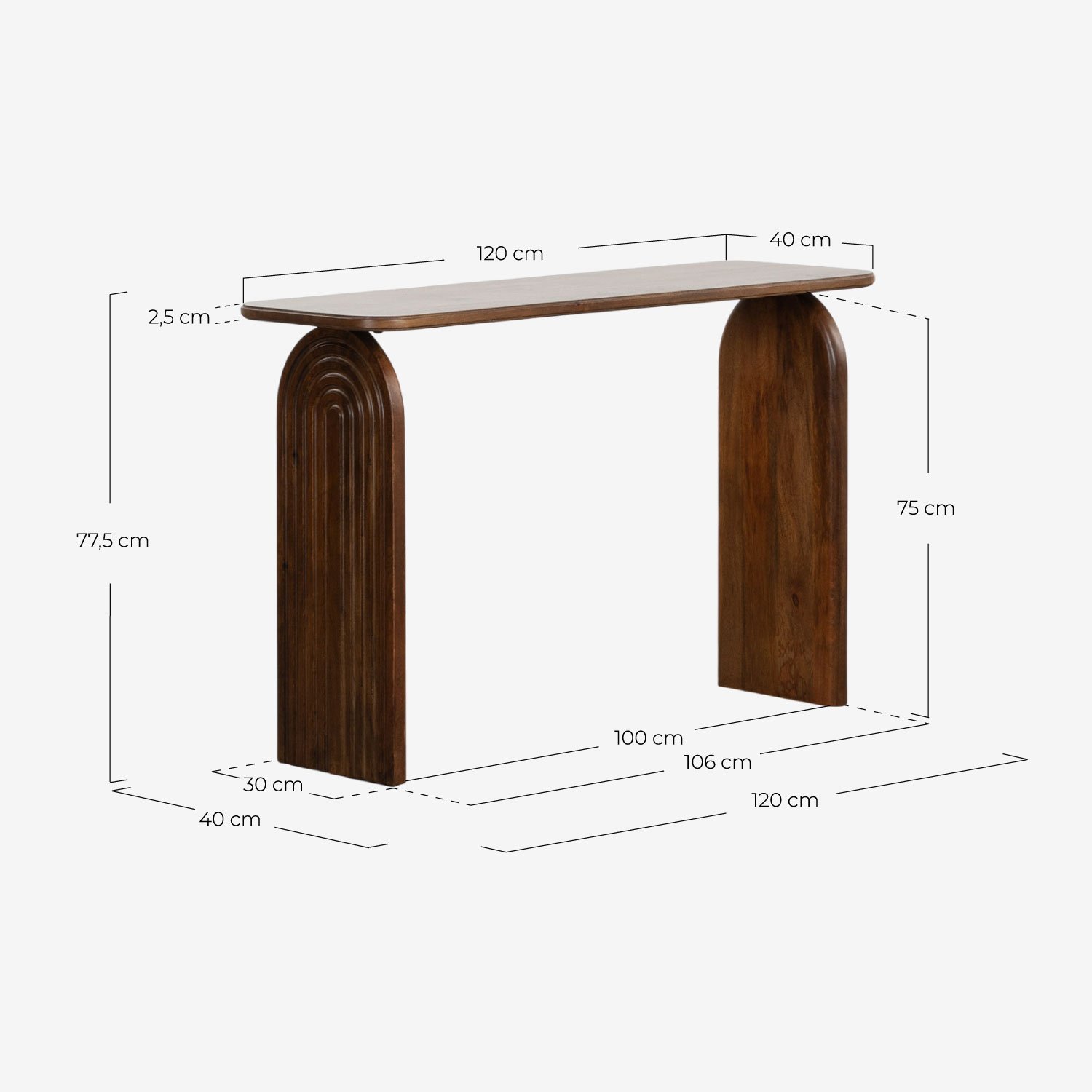 Consola de Madera de Mango (120x40 cm) Lenis, medidas