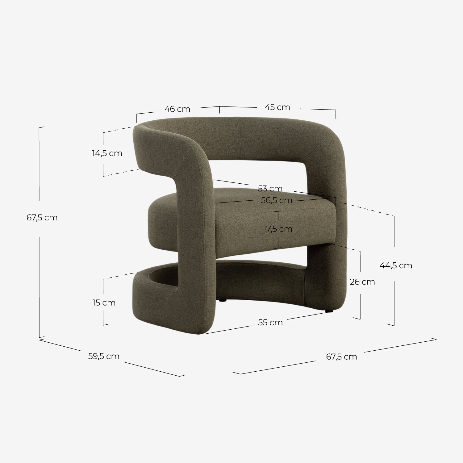 Sillón de Tela Winsi, medidas