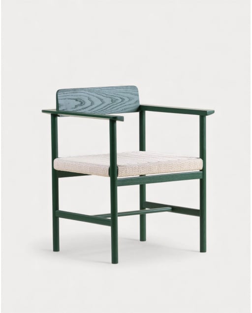 Silla de Comedor con Resposabrazos de Madera y Ratán Paula