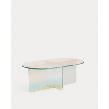 Mesa de Centro Ovalada Iridiscente de Cristal Templado (90x50 cm) Iris Iridiscente - The Masie