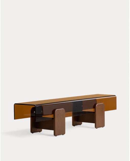 Mueble de Tv de Cristal Curvado y Madera Clery