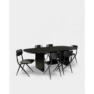 Set de Mesa de Comedor Rectangular (220x110 cm) Kuroen y 6 Sillas de Comedor de Madera Ticher Madera Oscura - The Masie