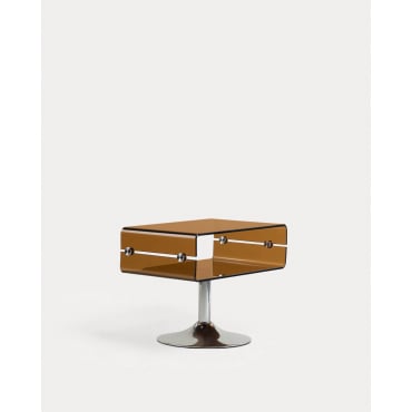 Mesa Auxiliar Rectangular de Cristal y Metal (61x38 cm) Hedy Gris Cromado - The Masie
