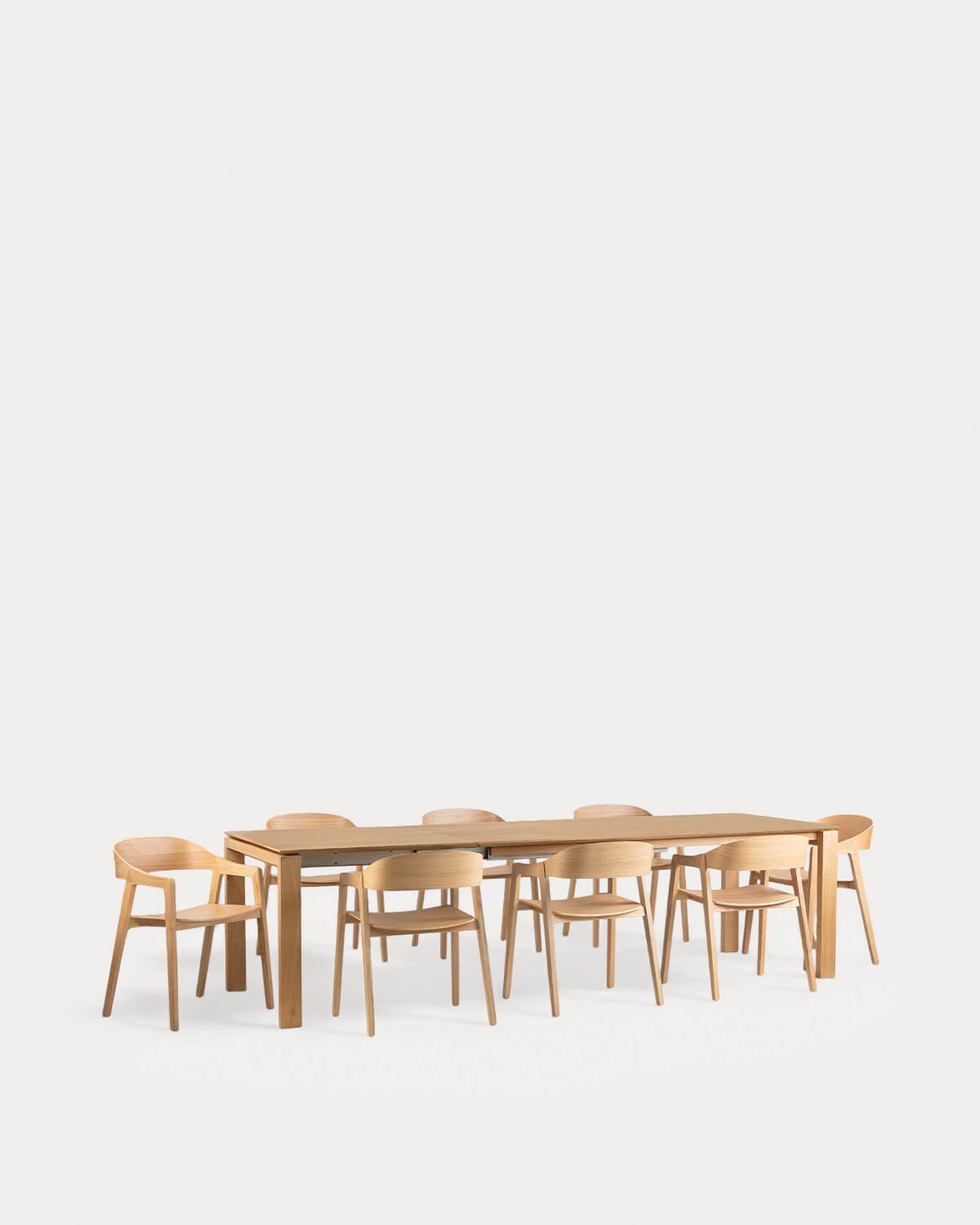 Set de Mesa de Comedor Extensible (195-285x90 cm) Deran y 8 Sillas con Reposabrazos de Madera Laly, imagen de galería 1