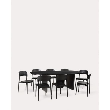 Set de Mesa de Comedor Rectangular (220x110 cm) Kuroen y 8 Sillas de Madera Josef Madera Negra - The Masie