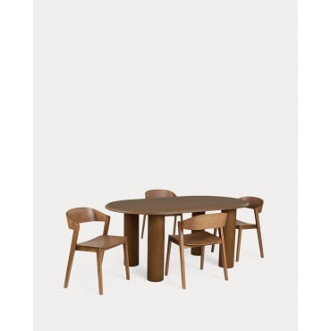 Set de Mesa de Comedor Ovalada (180x100 cm) Alhie y 4 Sillas de Comedor de Madera Laly Madera Oscura - The Masie