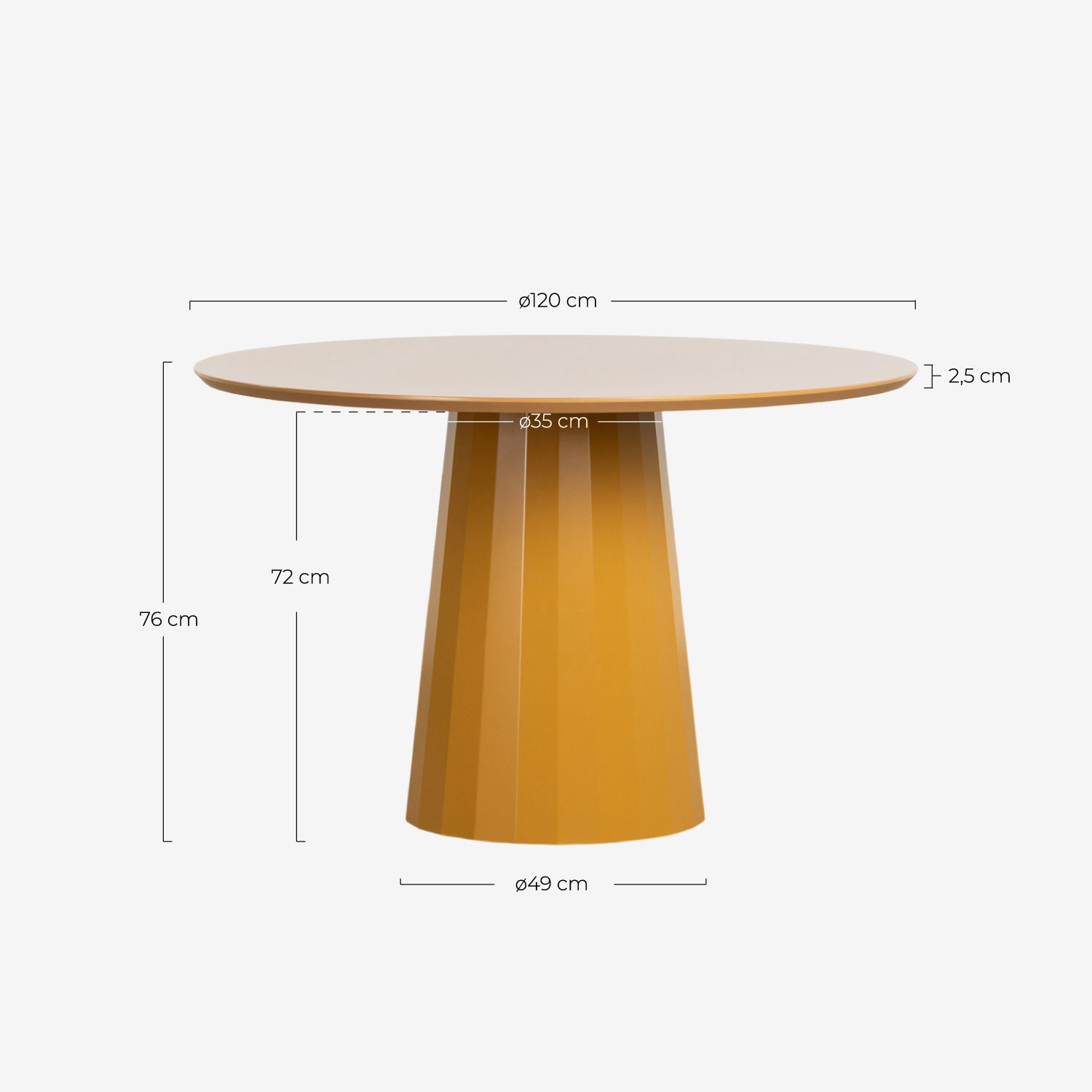 Mesa de Comedor Redonda de Madera y Metal (Ø100 / Ø120 cm) Irem, medidas
