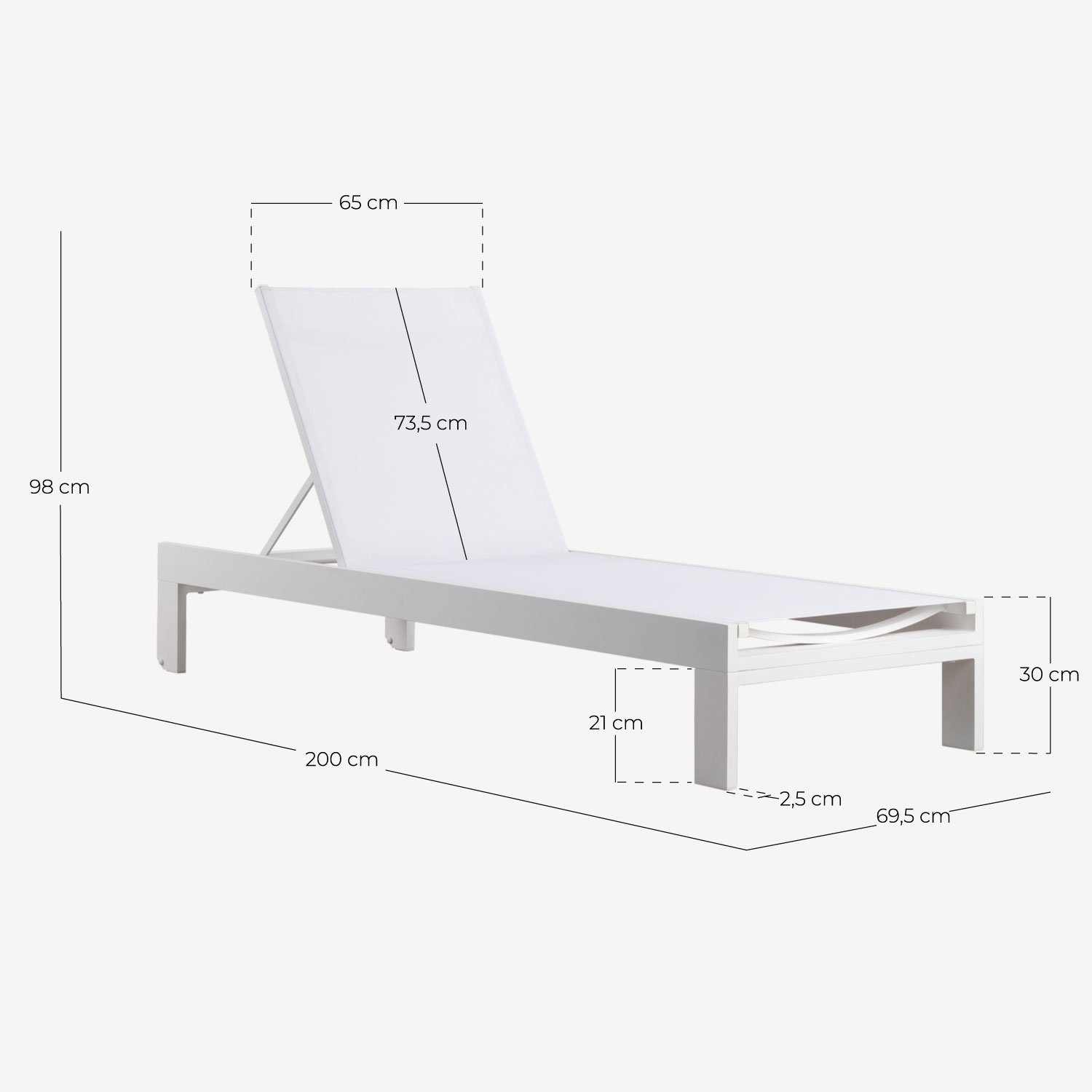 Tumbona Reclinable de Aluminio con Cojín de Tela New Kreta, medidas