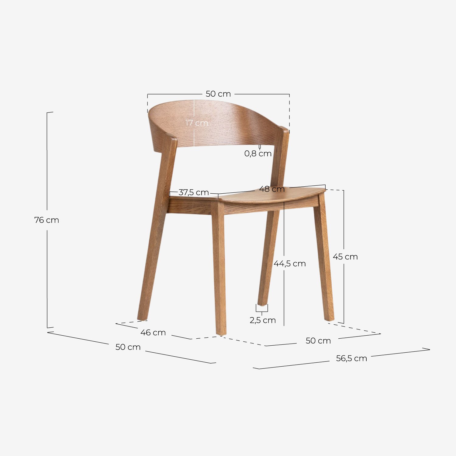 Silla de Comedor de Madera de Roble Laly, medidas