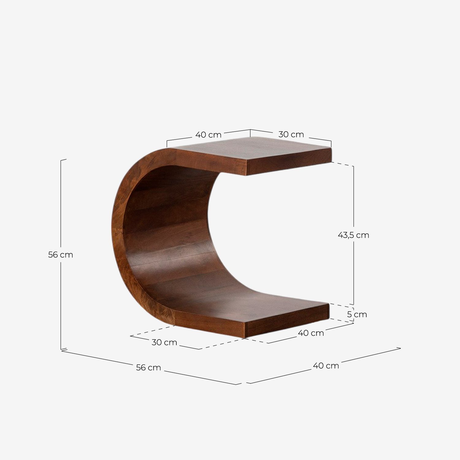 Mesa Auxiliar de Madera de Mango (56x40 cm) Adgar, medidas