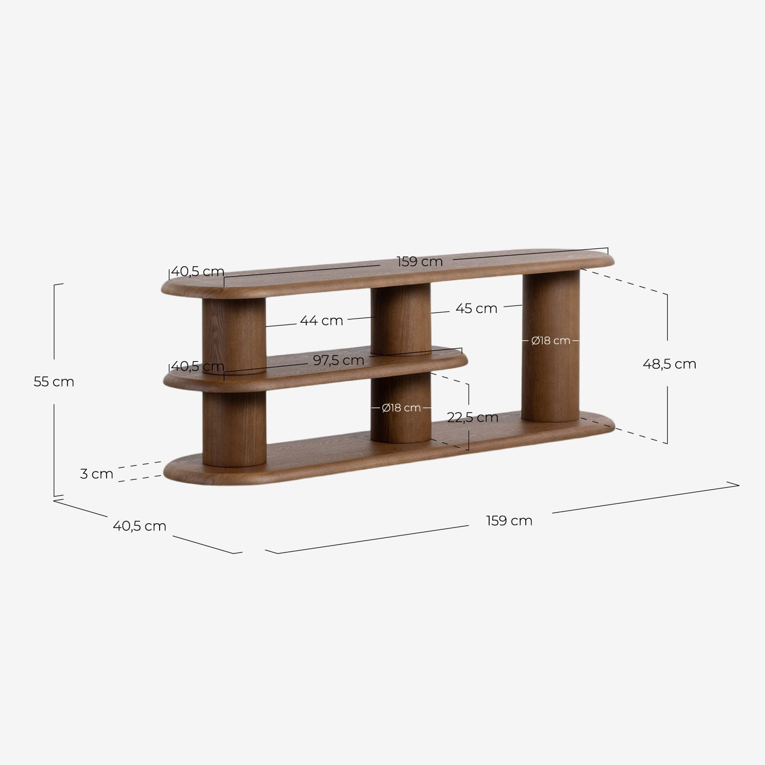 Mueble de TV 160x40 cm de Madera Alhie, medidas