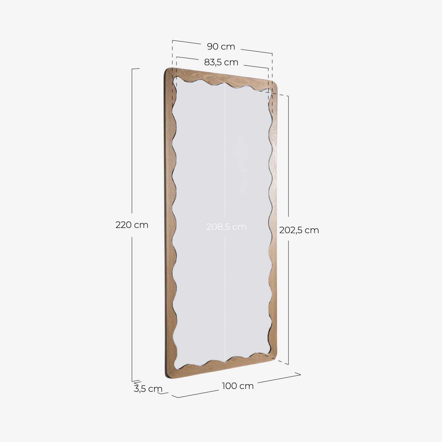 Espejo de Pared Rectangular de Madera (220X100 cm) Arali, medidas