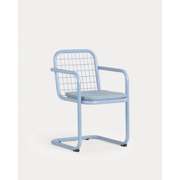 Pack 4 Sillas de Comedor con Reposabrazos de Metal Biaritz Azul Silvery - The Masie